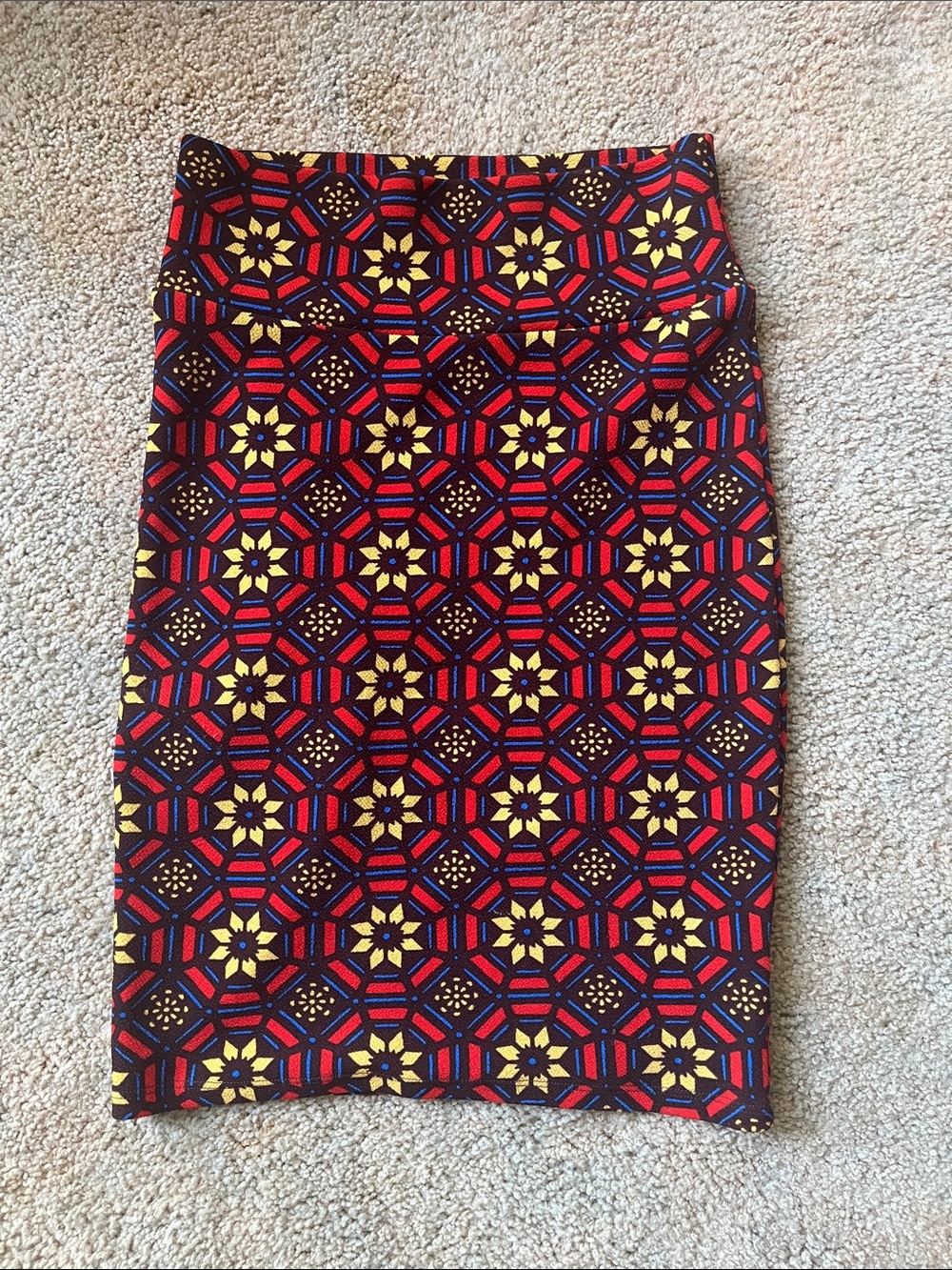 LuLaRoe Red, Yellow & Black Geometric Pencil Skirt
